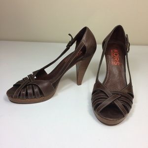 Michael Kors Leather Straps Brown 3 3/4" Heels